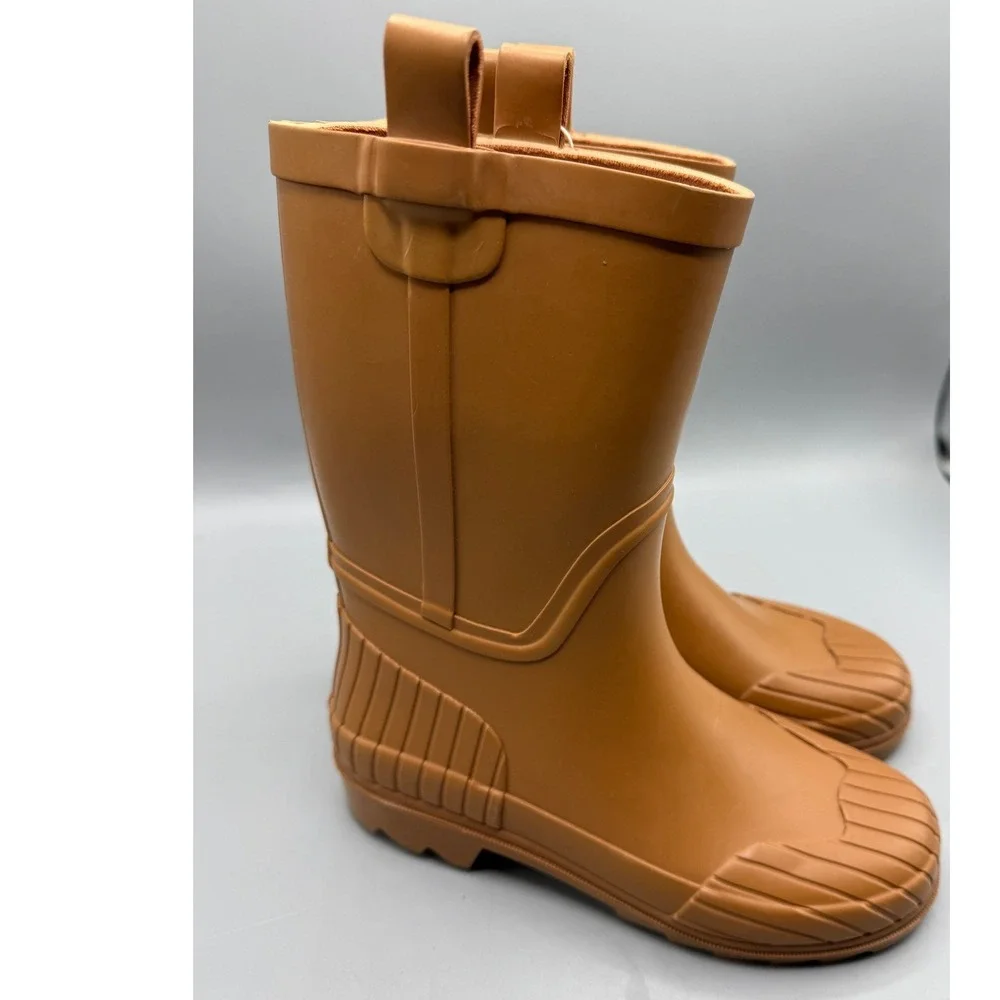 Zara Kids Rubber Rain Boots Camel Tan Waterproof Lug Sole EU 34 2002/631/102